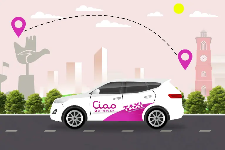 Electric cab by Ciao Cabs parked on Ludhiana to Chandigarh highway for comfortable intercity travel