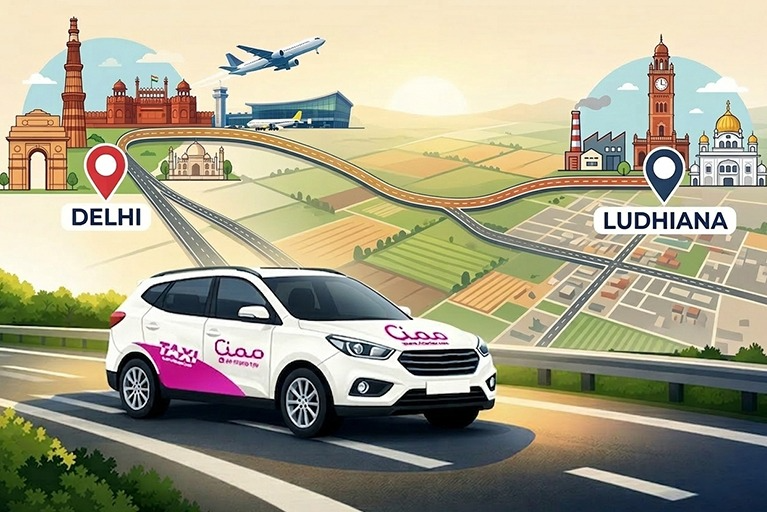 Delhi to Ludhiana cab fare electric taxi travel route on NH44