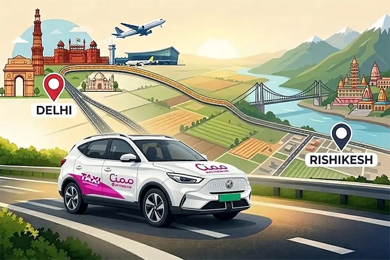 Delhi to Rishikesh road trip by cab with scenic highway view