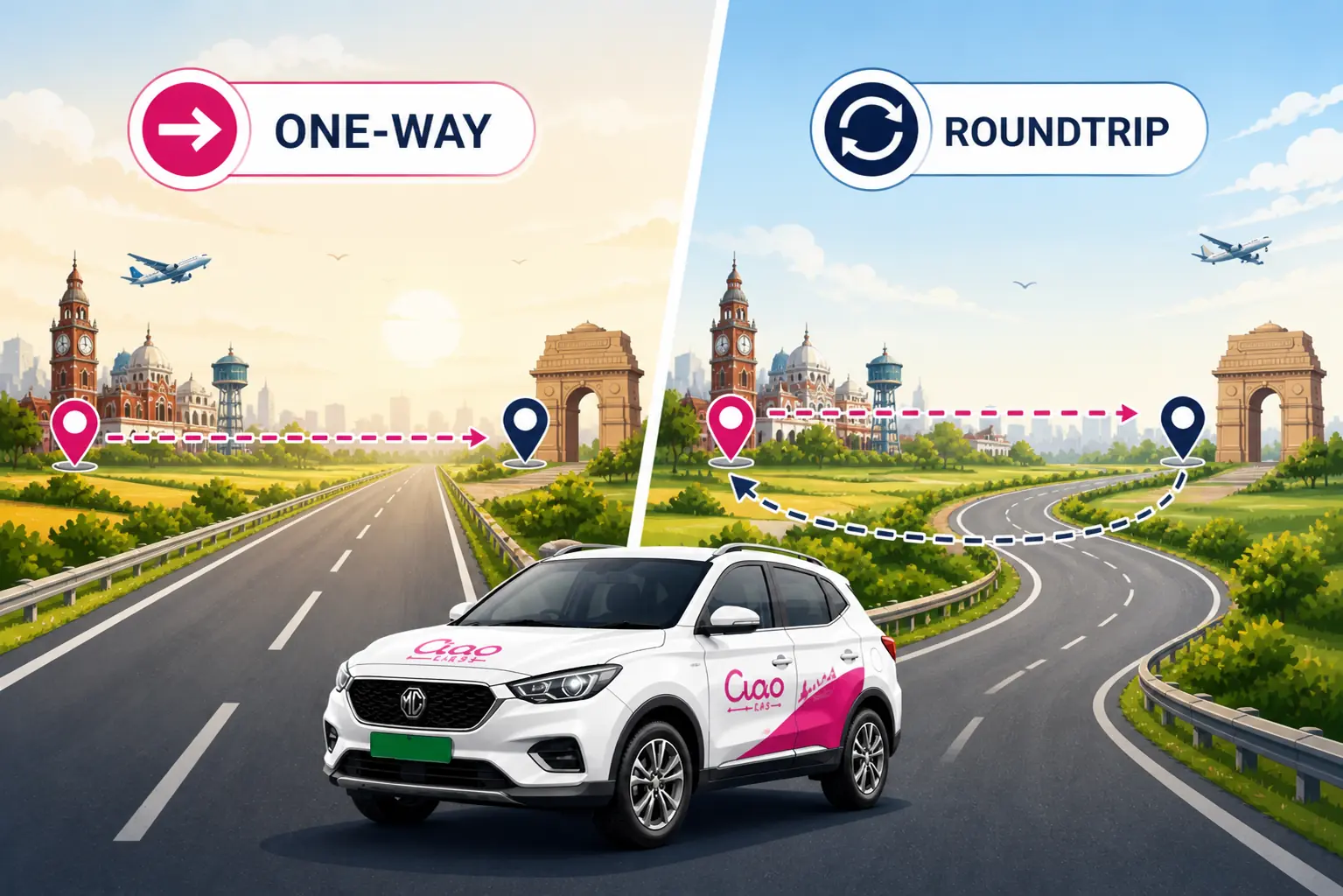 Compare one-way and round-trip rides to find the best value