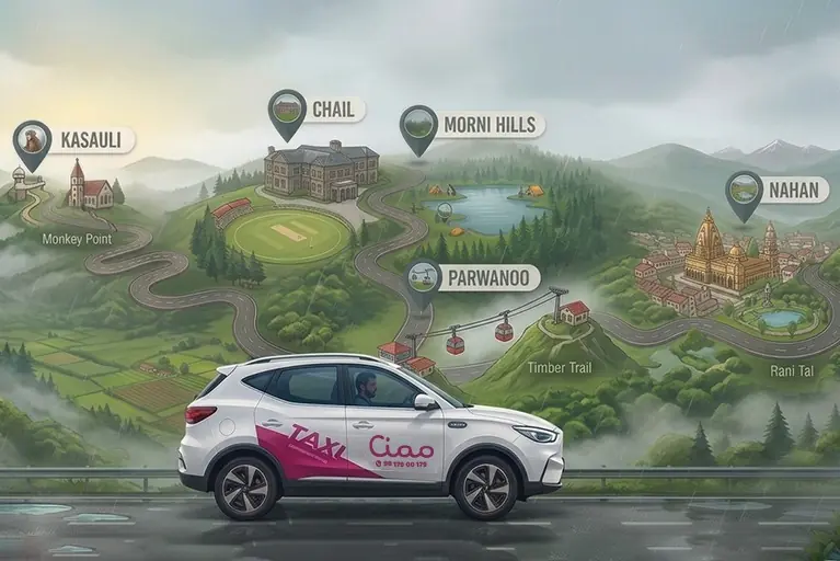 Scenic monsoon drive through lush green hills near Chandigarh